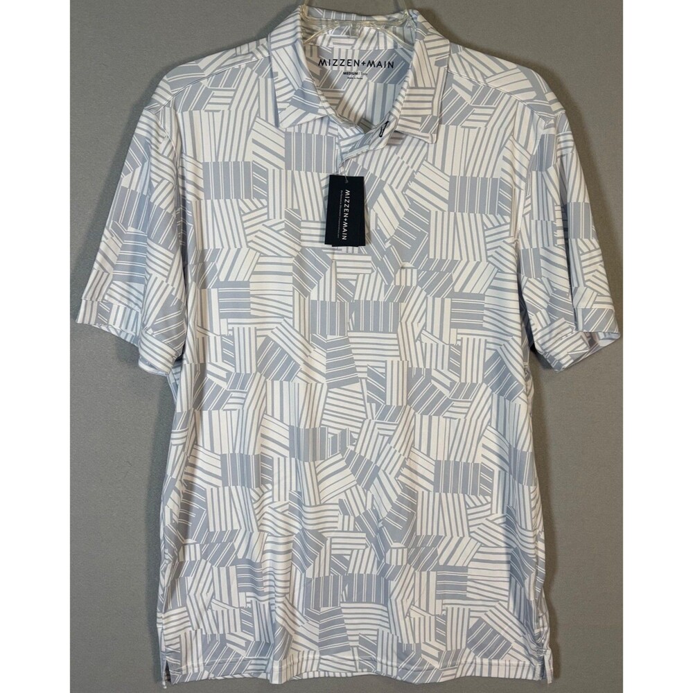 NWT Mizzen + Main Versa Polo Mens M Geometric Trim Fit AOP Performance Golf